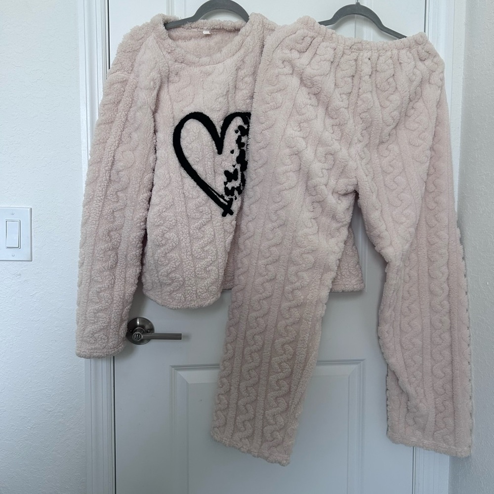 Cozy Heart Embroidered Fleece Pajama Set